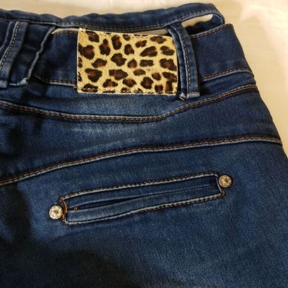 Blue Denim Shorts with Cheetah Print Accents - Picture 7 of 8